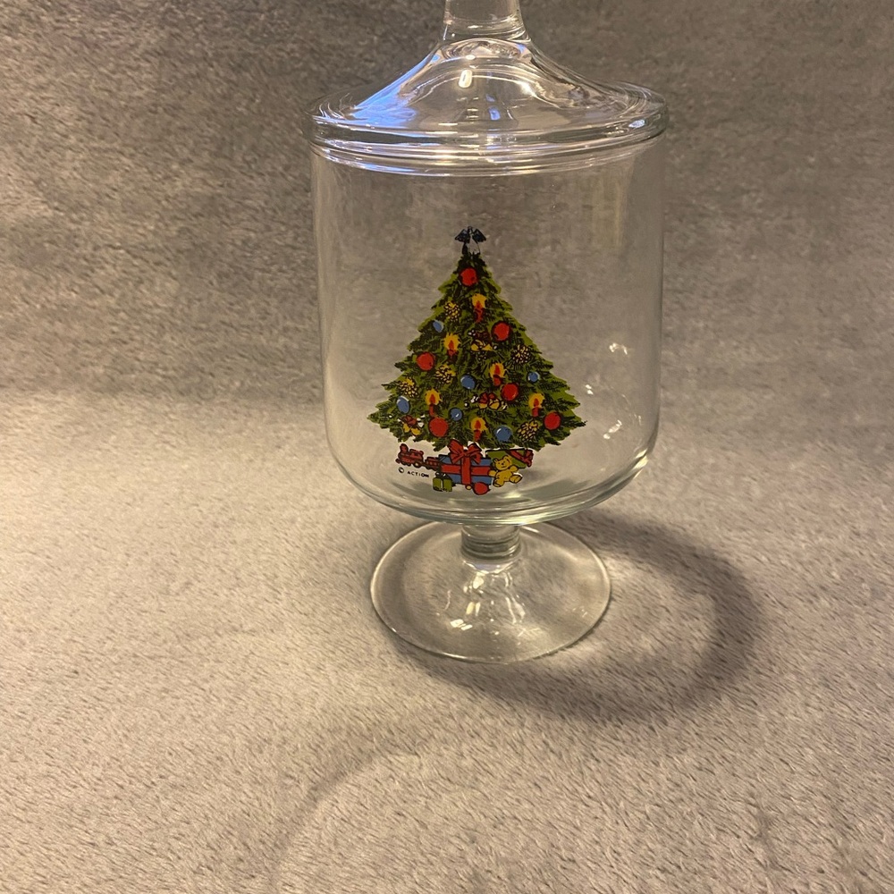 Holiday Glass Jar with Christmas Tree Design